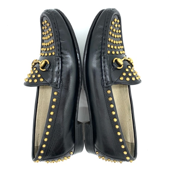 Gucci Betis Glamour Nero Studded Flats Shoes Loafers Horsebit - Picture 6 of 12